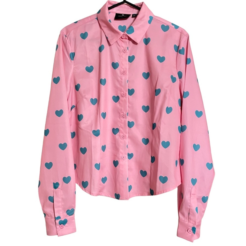 Lazy Oaf Heart Print Button Up Shirt Blouse 12 Pi… - image 3